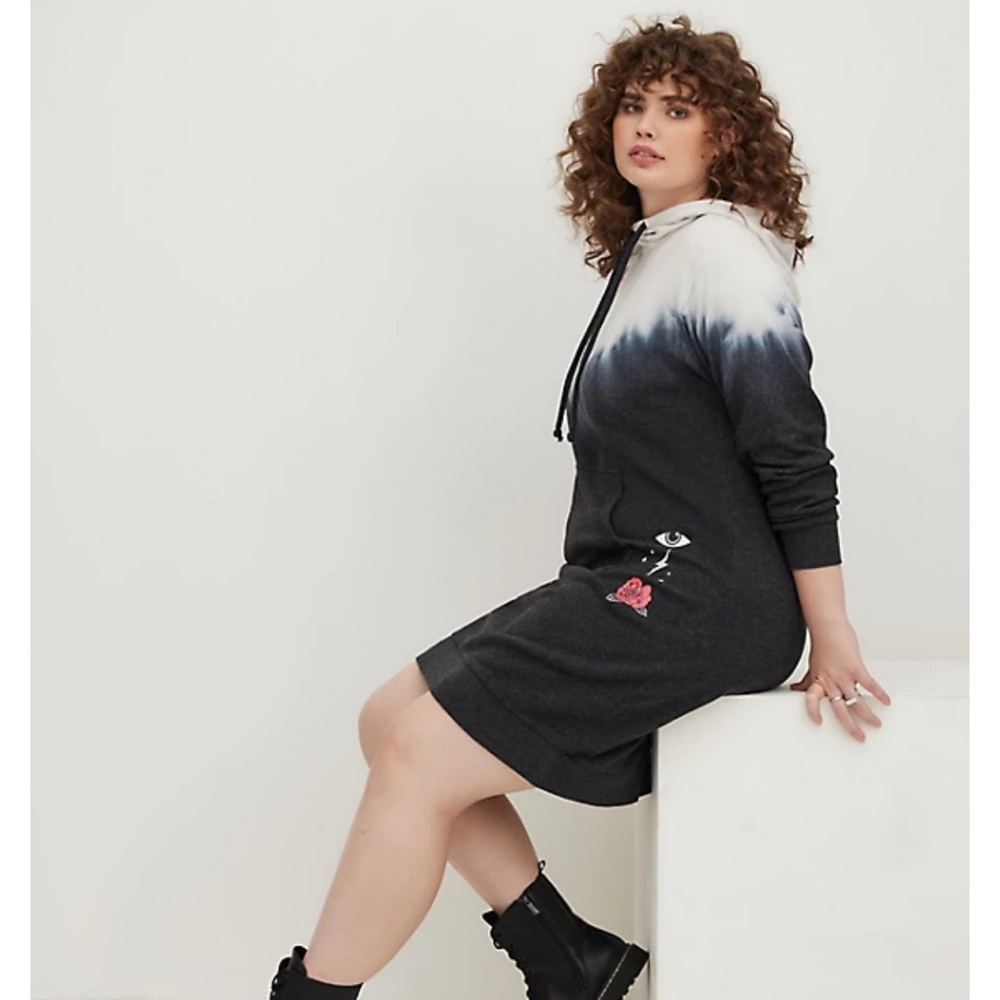 NWT Torrid Lovesick Sweatshirt Dress - Cozy Fleece Bad Decision Tie Dye Black